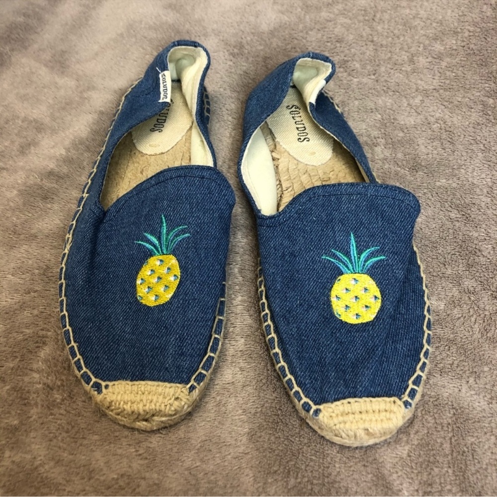 NWOT Soludos Denim Pineapple Slip-On Espadrilles. Sz 7 - Picture 2 of 5